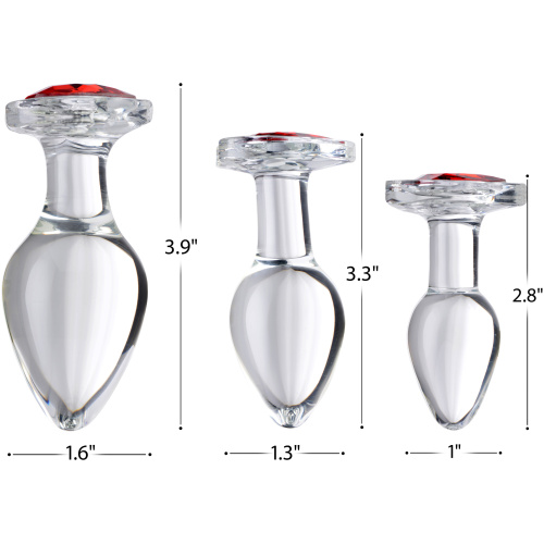 Red Heart Gem Glass Anal Plug Set