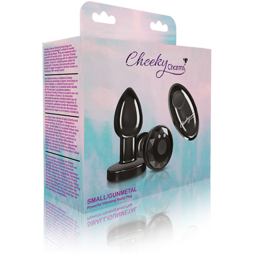Cheeky Charms - Rechargeable Vibrating Metal Butt Plug With Remote Control - Gunmetal - Small