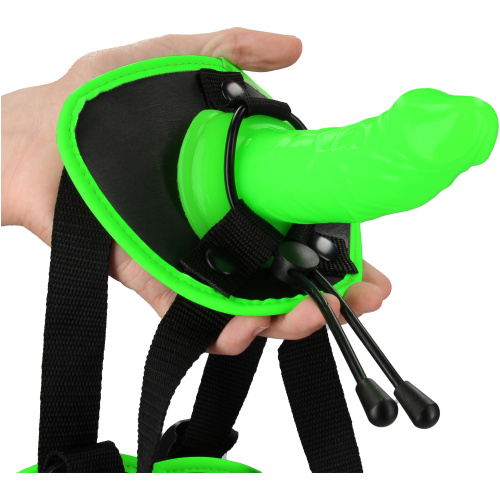 Bonded Leather Strap-on With Silicone Dildo 5.7 Inch - Glow in the Dark
