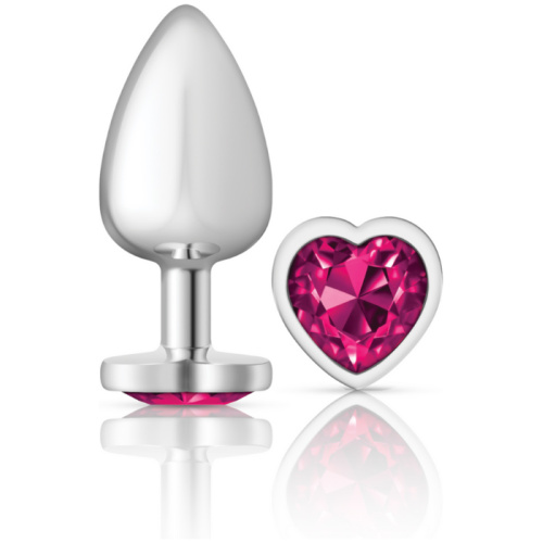 Cheeky Charms-Silver Metal Butt Plug- Heart-Bright Pink-Large
