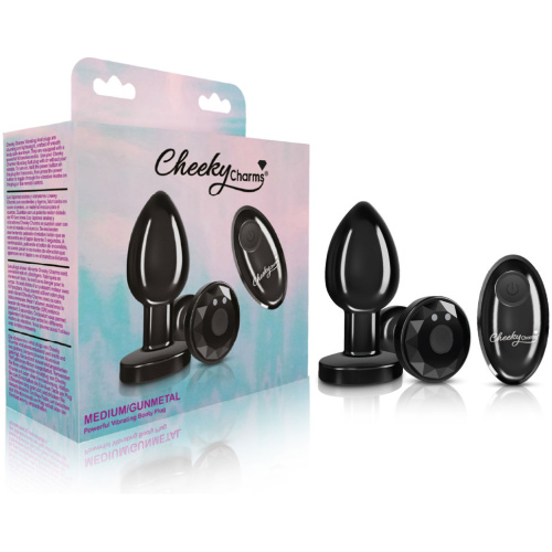 Cheeky Charms - Rechargeable Vibrating Metal Butt  Plug With Remote Control - Gunmetal - Medium