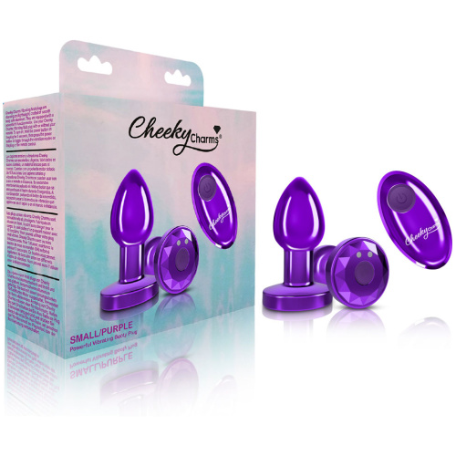Cheeky Charms - Rechargeable Vibrating Metal Butt Plug With Remote Control - Purple - Small