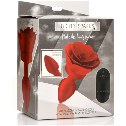 28x Silicone Vibrating Rose Anal Plug With Remote - Small