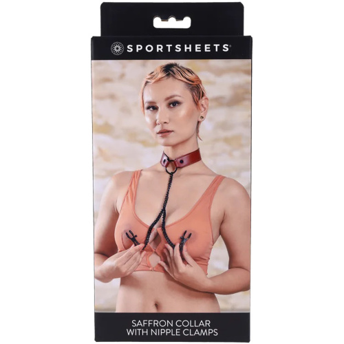 Saffron Collar With Nipple Clamps - Black/red