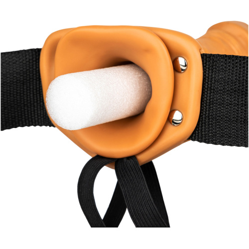 Vibrating Hollow Strapon Without Balls 6 Inch - Balls 6 Inch - Tan