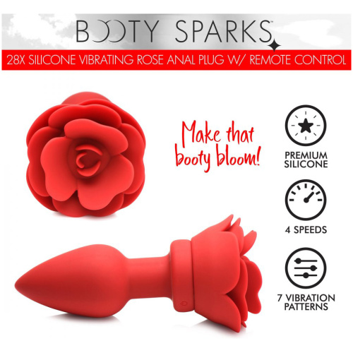 28x Silicone Vibrating Rose Anal Plug With Remote - Small