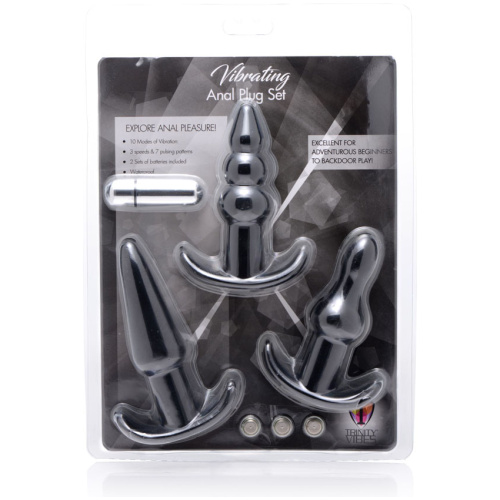 4 Piece Vibrating Anal Plug Set - Black