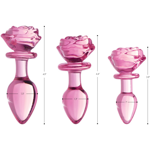 Pink Rose Glass Anal Plug - Large