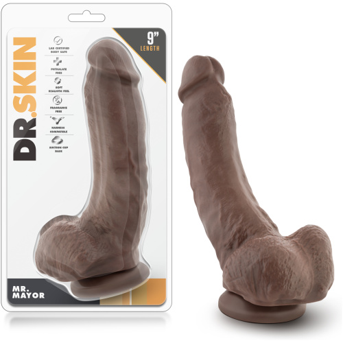 Dr. Skin - Mr. Mayor 9 Inch Dildo With Suction Cup - Chocolate