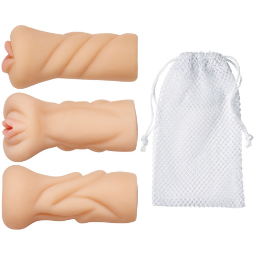 Trio Stroker Pussy Ass Mouth Masturbator Kit - Flesh