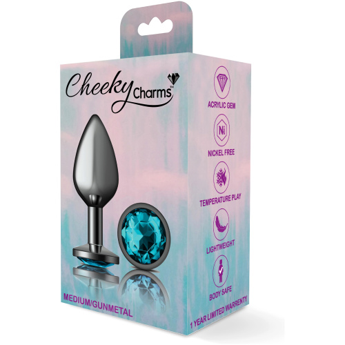 Cheeky Charms-Gunmetal Metal Butt Plug- Round-Teal-Medium