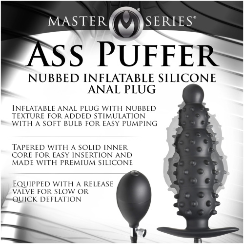 Ass Puffer Nubbed Inflatable Silicone Anal Plug - Black