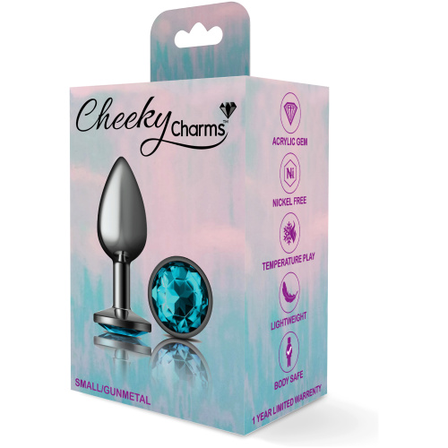 Cheeky Charms-Gunmetal Metal Butt Plug- Round-Teal-Small