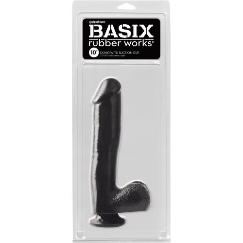 Basix Rubber Works - 10 Inch Dong With Suction Cup - Black