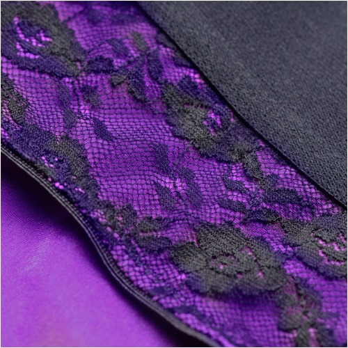 Lace Envy Crotchless Panty Harness - S/ M Black and Purple