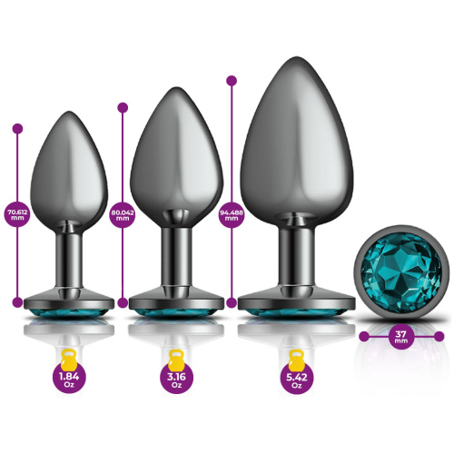 Cheeky Charms - Metal Butt Plug Gunmetal - Round - Teal - Anal Trainer Kit