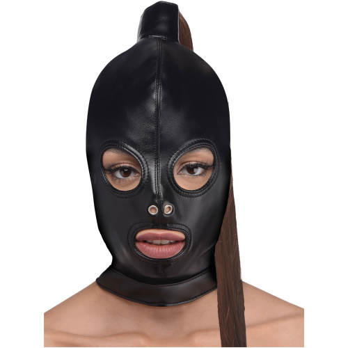 Ponytail Bondage Hood - Black
