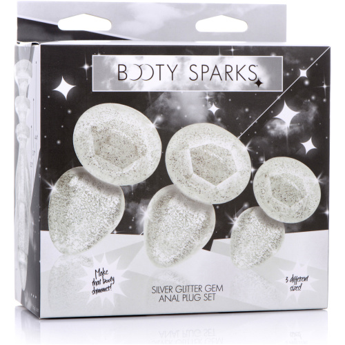 Glitter Gem Anal Plug Set - Silver