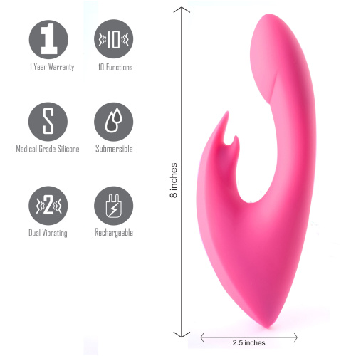 Leah USB Rechargeable Silicone 10-Function Rabbit Vibrator - Pink