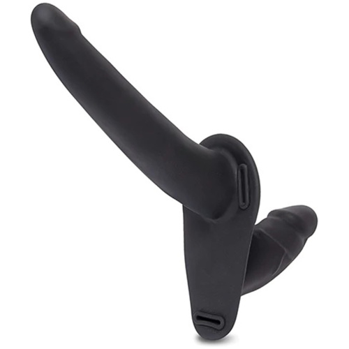 Silicone Strap on Harness Dildo With Internal Penetration - Black