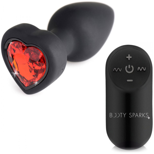 28x Silicone Vibrating Red Heart Anal Plug With Remote - Small