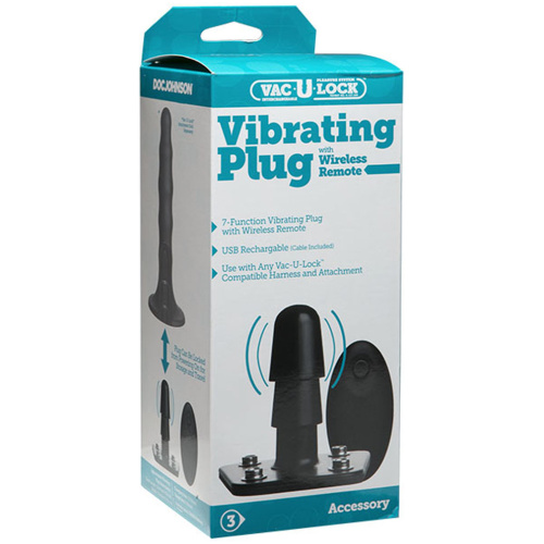 Vac-U-Lock - Vibrating Plug With Snaps & Wireless Remote - Black