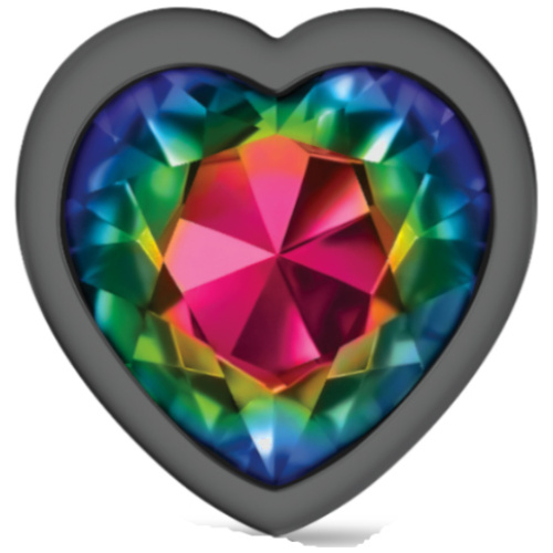 Cheeky Charms-Gunmetal Metal Butt Plug- Heart-Rainbow-Large