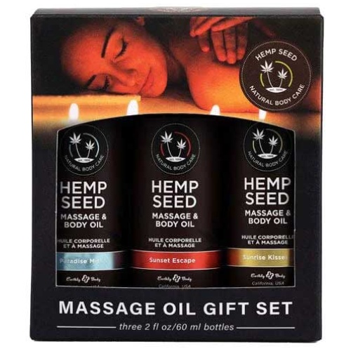 Hemp Seed Summer Massage Oil Trio Gift Set - 3  Trio Gift Set - 3 Pack - 2 Oz Bottles