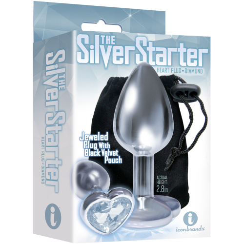 The 9's the Silver Starter Heart Bejeweled Stainless Steel Plug - Diamond