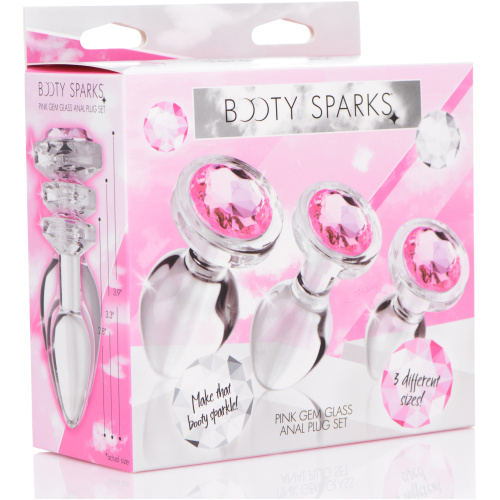Pink Gem Glass Anal Plug Set