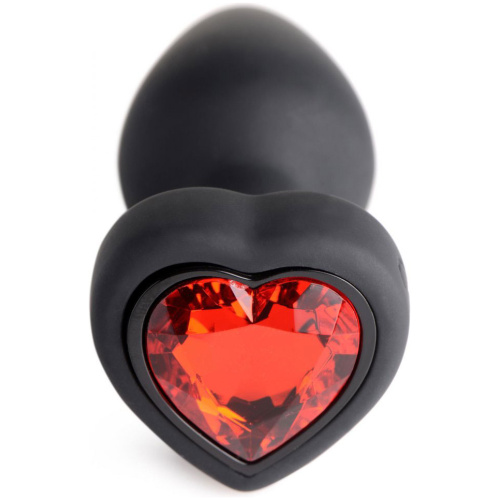 28x Silicone Vibrating Red Heart Anal Plug With Remote - Small