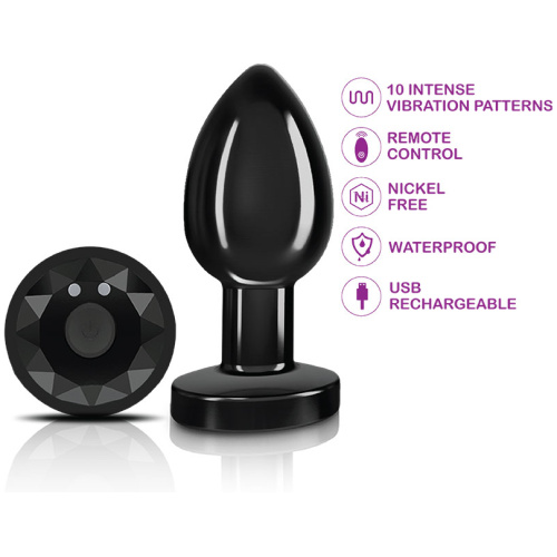 Cheeky Charms - Rechargeable Vibrating Metal Butt Plug With Remote Control - Gunmetal - Medium