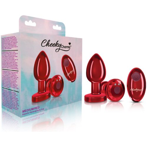 Cheeky Charms - Rechargeable Vibrating Metal Butt Plug With Remote Control - Red - Medium