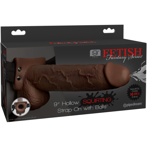 Fetish Fantasy Series 9 Inch Hollow Squirting Strap-on With Balls - Brown