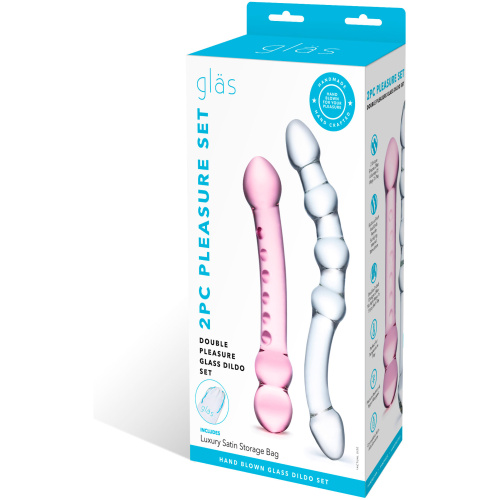 2 Pc Double Pleasure Glass Dildo Set - Pink/clear