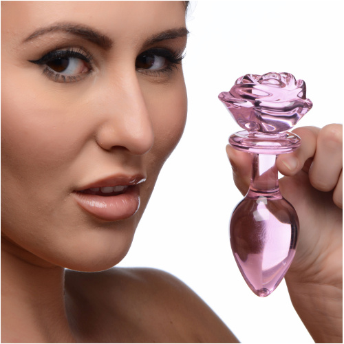 Pink Rose Glass Anal Plug - Large