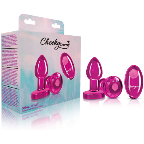 Cheeky Charms - Rechargeable Vibrating Metal Butt Plug With Remote Control - Pink - Small