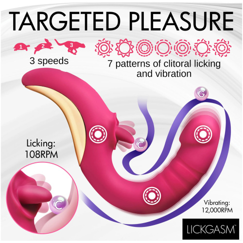 Tease and Please Thrusting and Licking Vibrator - Fuchsia