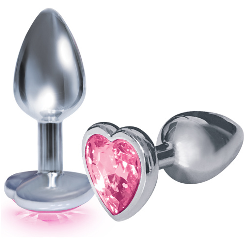 The 9's the Silver Starter Heart Bejeweled Stainless Steel Plug - Pink