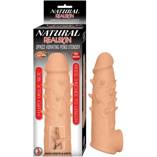 Natural Realskin Spiked Vibrating Penis Xtender - White