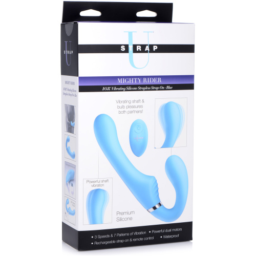 10x Mighty Rider Vibrating Strapless Strap-on - Blue