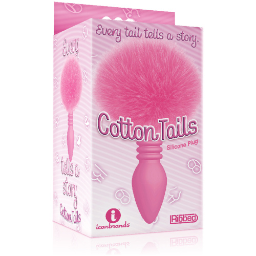 The 9's Cottontails Silicone Bunny Tail Butt Plug  - Ribbed Pink