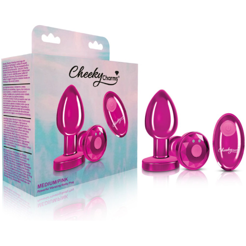 Cheeky Charms - Rechargeable Vibrating Metal Butt Plug With Remote Control - Pink - Medium