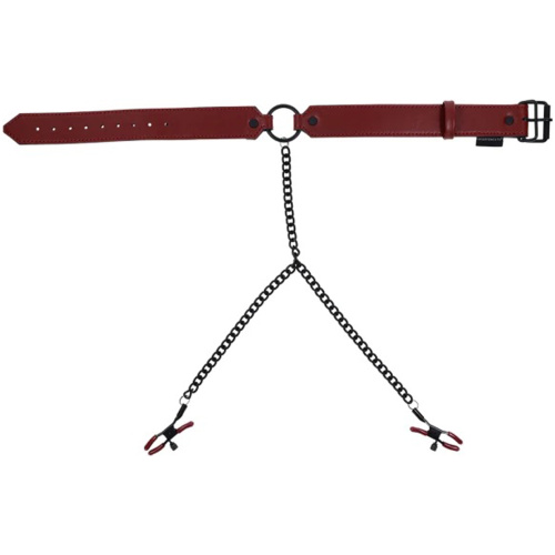 Saffron Collar With Nipple Clamps - Black/red