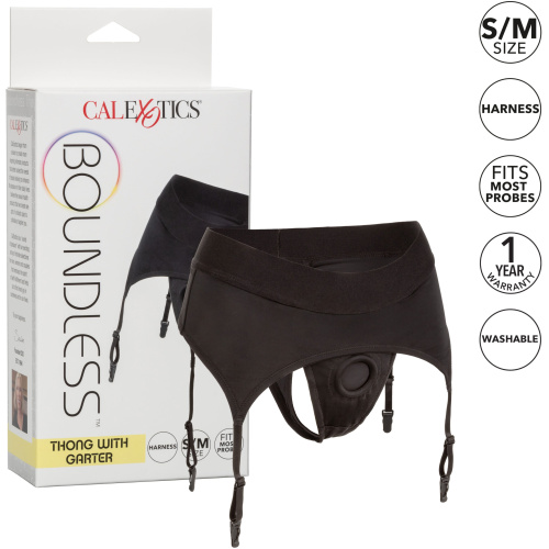Boundless Thong With Garter - S/m - Black