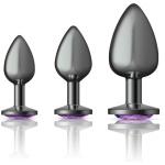 Cheeky Charms - Metal Butt Plug Gunmetal - Round - Deep Purple - Anal Trainer Kit