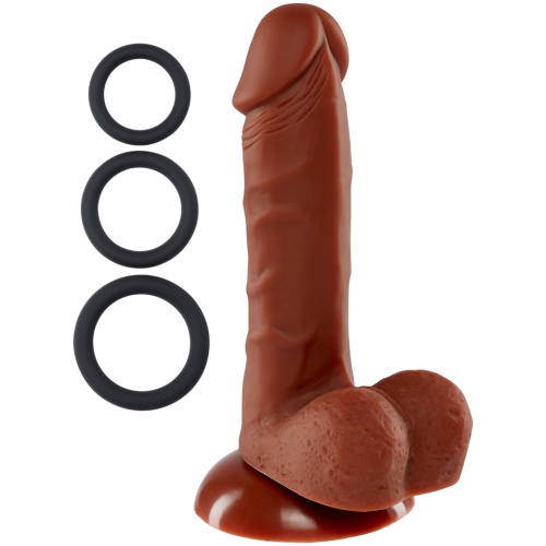 Pro Sensual Premium Silicone 6 Inch Dong With 3 Cockrings - Brown