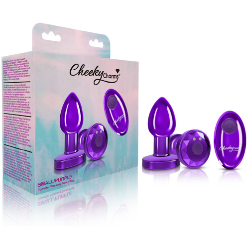 Cheeky Charms - Rechargeable Vibrating Metal Butt  Plug With Remote Control - Purple - Small