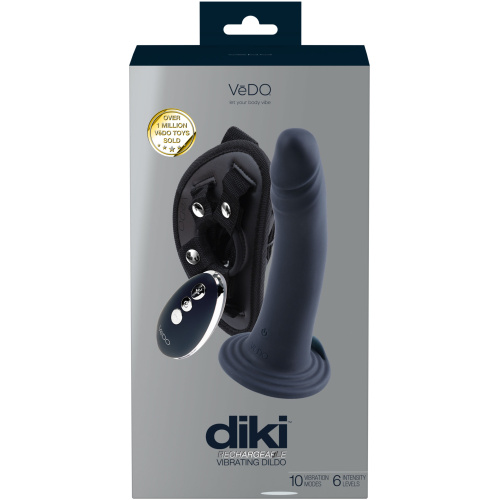 Diki Rechargeable Vibrating Dildo With Harness - Just Black