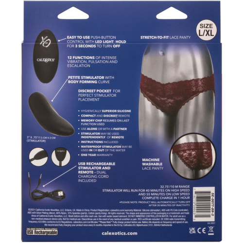 Remote Control Lace Panty Set - L/ XL - Burgundy